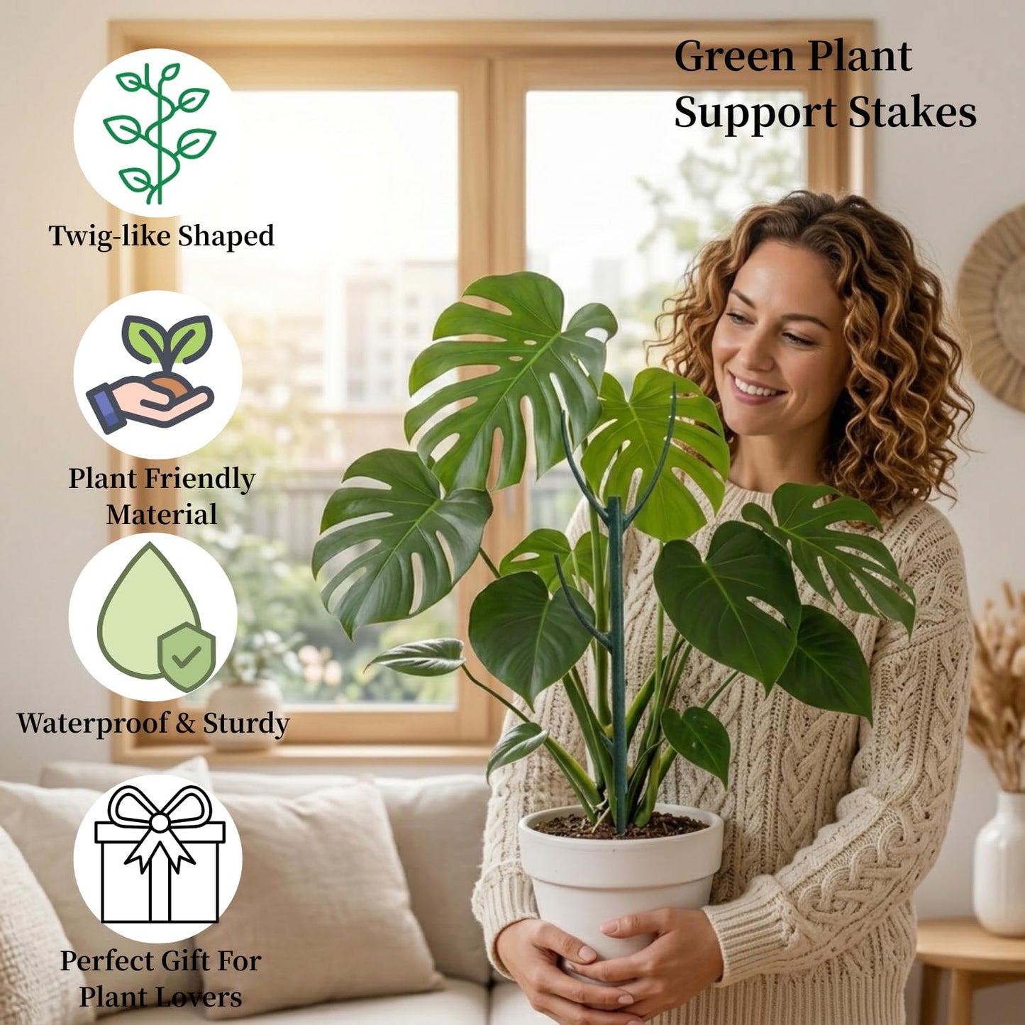 10 Pack Stackable Plant Support Stakes, Moss Pole Alternative for Monstera & Climbing Vines, Gardening Gifts for Women, Garden Essential Trellis Sticks for Indoor Outdoor Plant with 20Pcs Clips & Ties