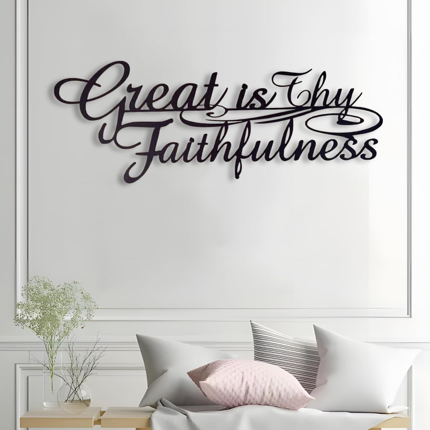 Bisamu Great is Thy Faithfulness Metal Wall Art, Scripture Quote Wall Decor for Home Office Church, Inspirational Gift for Her, Pastor, Baptism (39" x 15" | 100 x37cm)