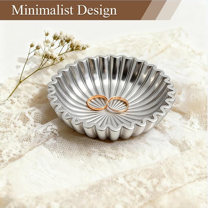 Large Modern Ruffle Bowls, Artificial Stone Decorative Catch All Bowl for Kitchen Counter and Entryway Table, Handcrafted Fruit Bowls and Key Bowl for Home Decor（Silver