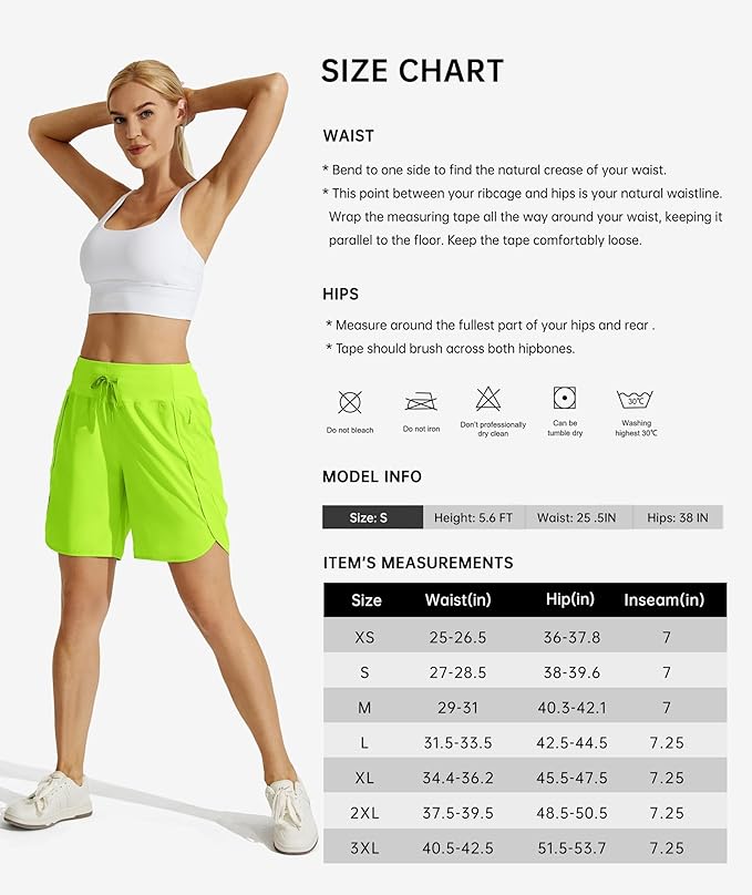 Willit Women's 7" Athletic Running Shorts Long Workout Hiking Shorts Quick Dry High Waisted Active Zipper Pocket(3X-Large)