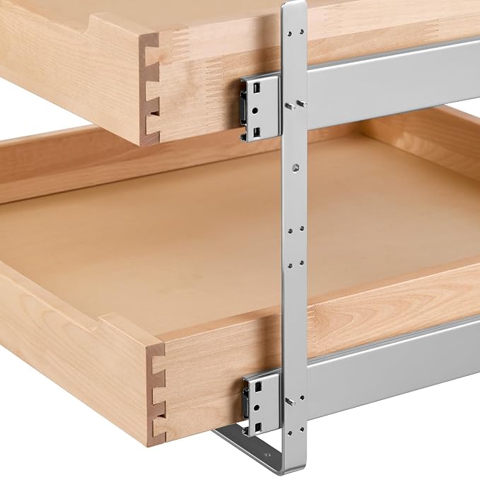 VEVOR 2 Tier Pull Out Cabinet Organizer, 20" W x 21" D Cabinet Drawer, Soft Close Slide out Shelf, Heavy-Duty Sliding Wood Drawer, Adjustable Base Cabinet Organization for Kitchen Pantry Bathroom