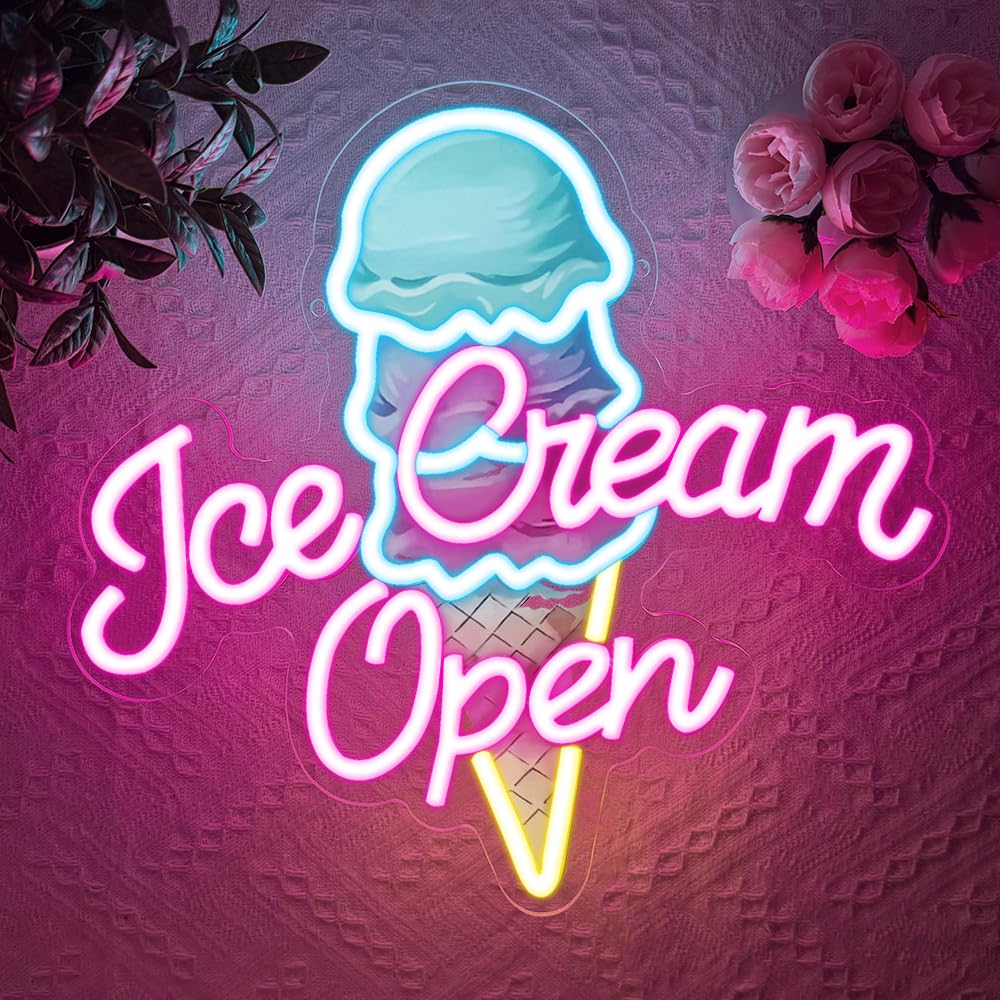 Ice Cream Neon Open Signs,Ice Cream Neon Signs for Wall Decor,Adjustable Brightness Led Neon Open Signs for Business Store,Cafe,Bar,Party,Bedroom Decor,Birthday,Christmas