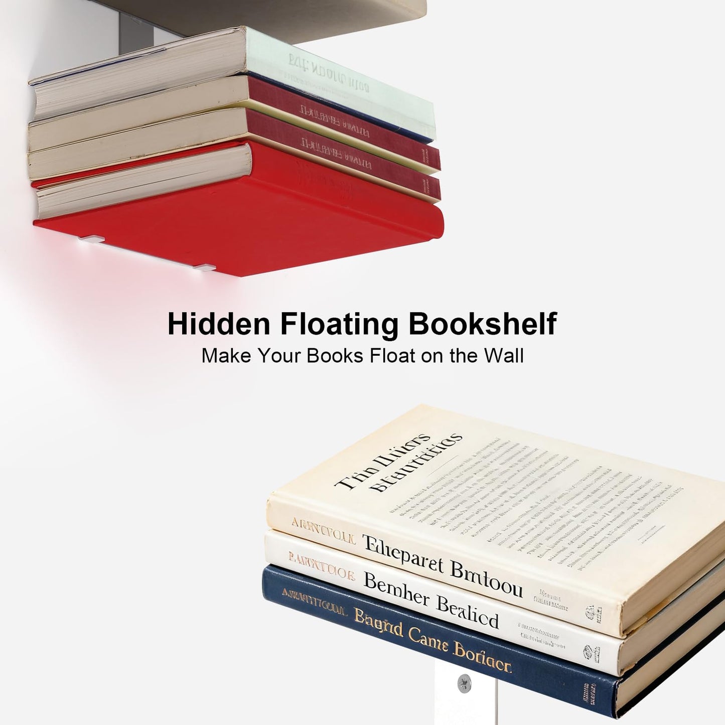 Luckybell 6 Tier Invisible Floating Book Shelves for Wall,Heavy Duty Floating Book Shelves, Metal Book Organizers Vertical Spine Book Tower for Home Office, 3 Pack(White)