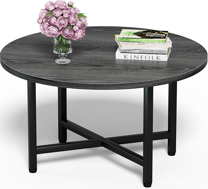 FAMIDGE Round Coffee Table, 23.6" Small Coffee Tables for Living Room, Circle Coffee Table with Metal Frame, Floor Table Desk for Sitting on The Floor, Home, Office, Grey