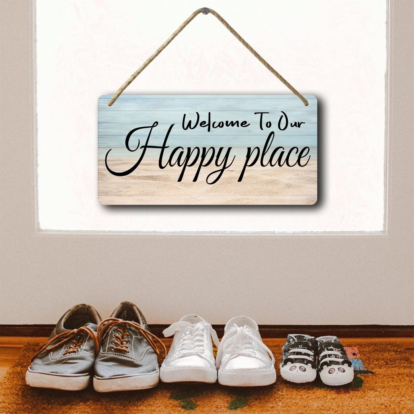 Welcome Home Sweet Home Sign - Personalized Wooden Hanging Decor For Front Door, Patio, Wall or Porch