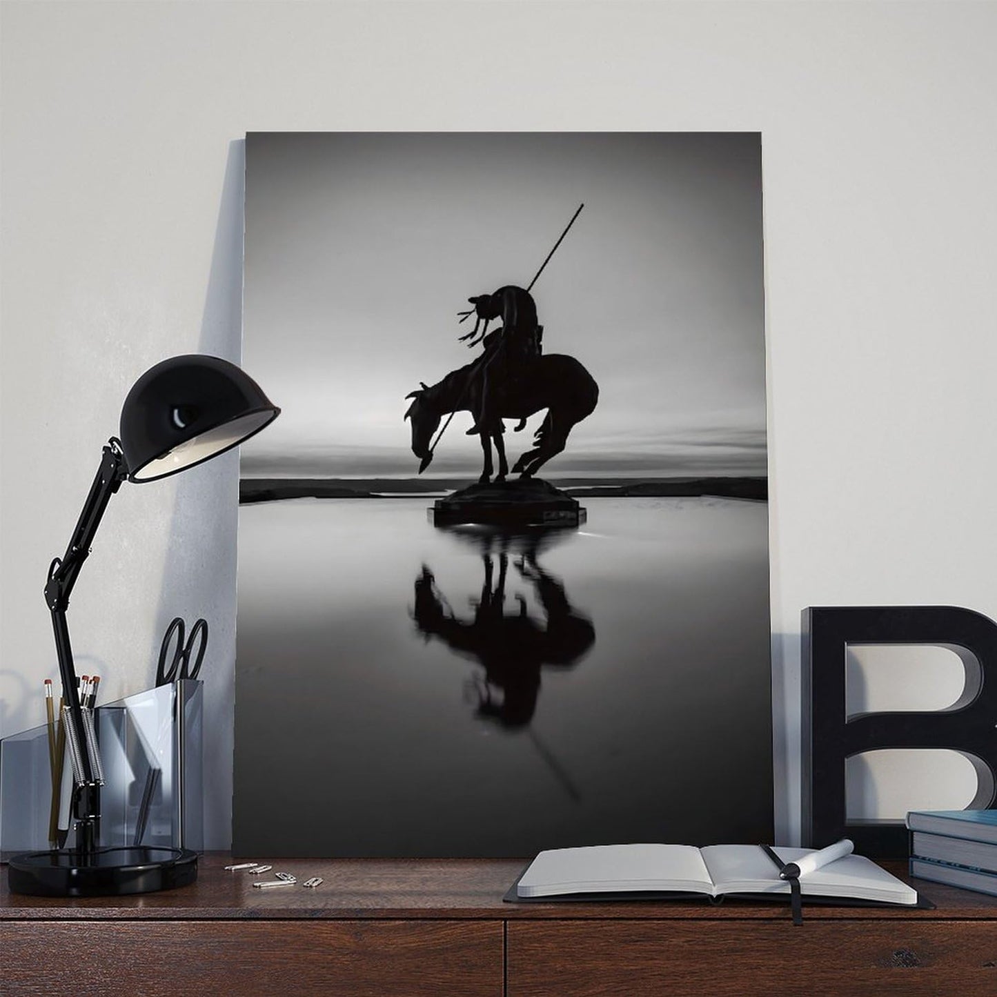 BMtyDG End Of The Trail Silhouette Black And White Canvas Poster Wall Art Prints Room Aesthetic Murals Bedroom And Living Decorations Frame 12x18inch