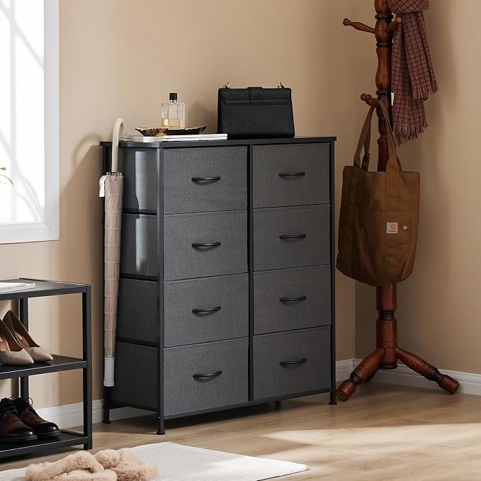 Sweetcrispy Dresser for Bedroom, Fabric Dresser with 8 Drawers, Chest of Drawers for Closet, Living Room, Sturdy Steel Frame, Wooden Top, Easy Pull Handle, Ash