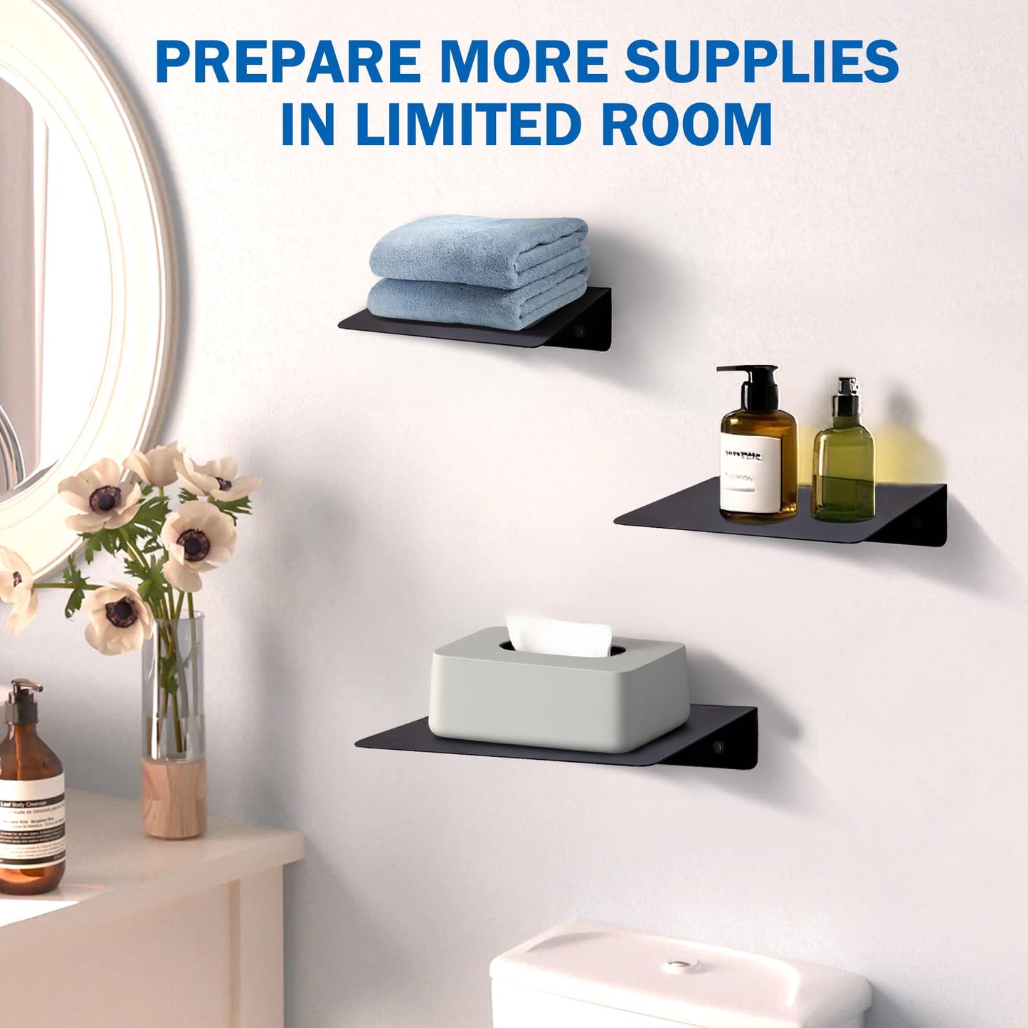 MZDMY Steel Floating Shelves for Wall,Small Wall Shelf，Bookshelf Living Room Bedroom Home Office Bathroom，Little Mini Tiny Display Hanging Shelves for Books/Storage/Room Decor (Black 9.06x6.5in)