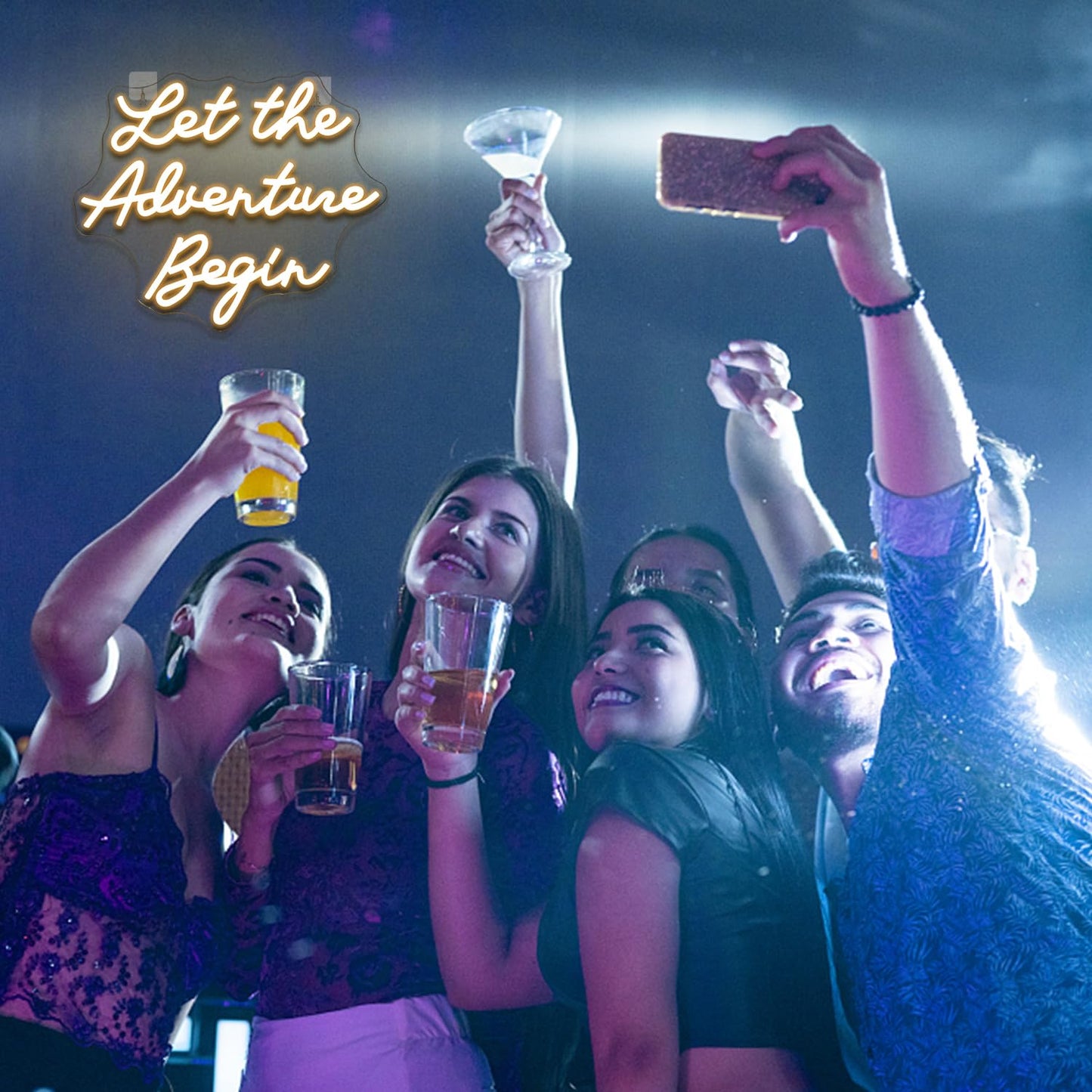 NOSUN Let The Adventure Begin Neon Sign Adventure Neon Signs for Wall Decor Warm White Led Sign Funny Neon Lights for Bedroom Home Travel Club Bar Wedding Engagement Party Decor Dimmable LED Light