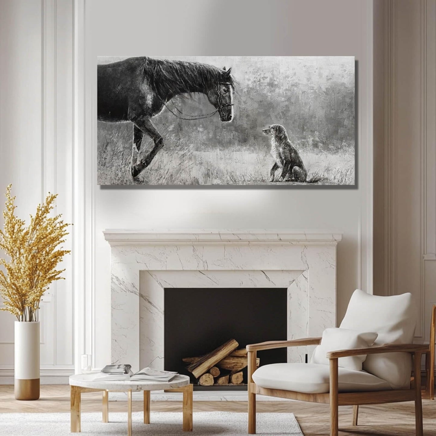 Artexist Horse Canvas Wall Decor Grey Wall Picture Modern Wall Hangings Decor 29"x58" Canvas Wall Art for Bedroom Kitchen Artwork