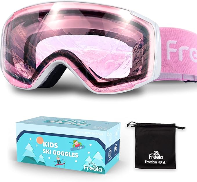 Freela Kids Ski Snowboard Goggles for Toddler(3-14) Youth Anti Fog Anti UV Goggles Girls Boys Snow Skiing Equipment