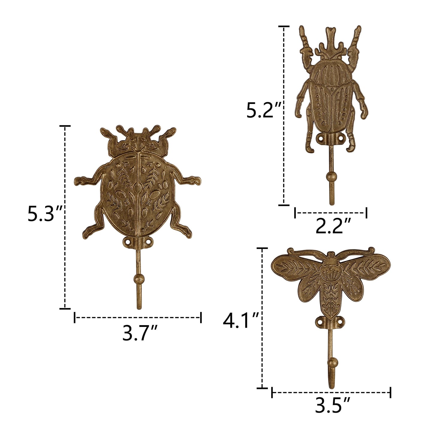 SOFFEE DESIGN Set of 3 Metal Insects Wall Hooks, Decorative Closet Organizer for Keys Jewelry, Nature-Inspired Home Decor
