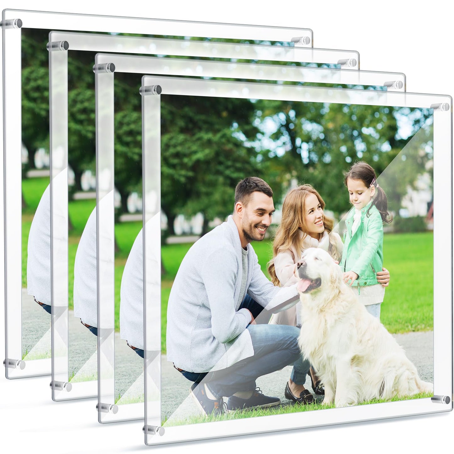Chunful 4 Pack Clear Acrylic Wall Mount Floating Frameless Picture Frame Display Photo Frame Bulk for Poster Photography Office Room Decor (16 x 20 Inch)