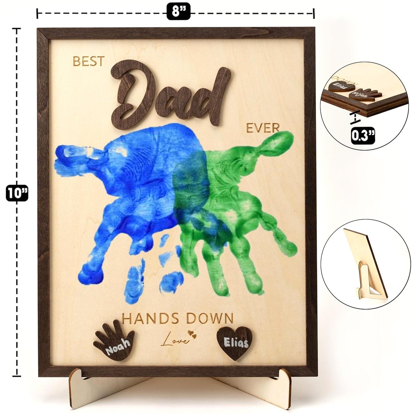 Best Dad Ever Hands Down Sign Wooden Handprint Frame DIY Gifts, Fathers Day Personalized Gifts from Kids, Daughter, Son - Fathers Day Crafts for Kids, Custom Birthday Gift for New Dad, Stepdad