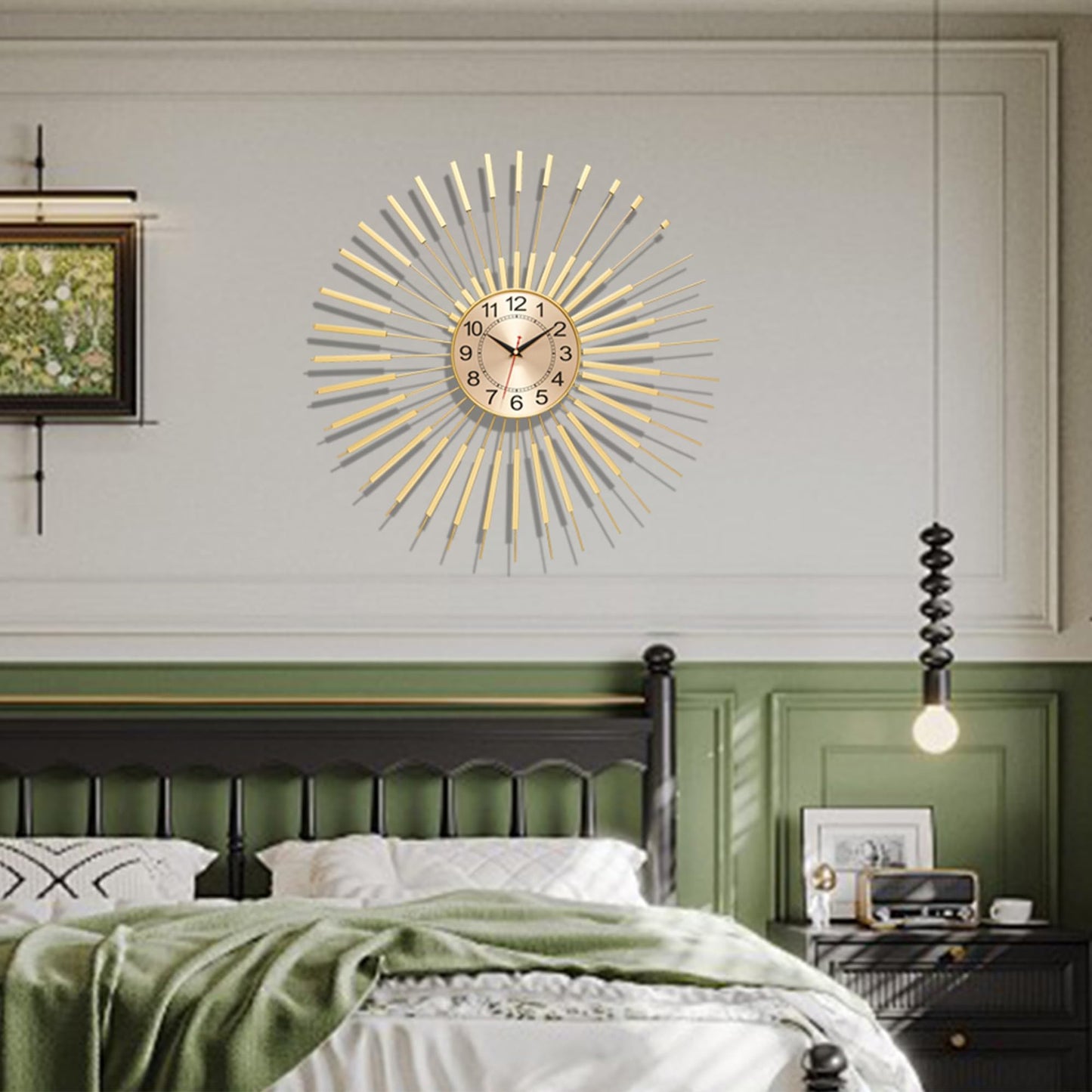 Large Wall Clocks for Living Room Decor 24 Inch Gold Starburst Wall Clock, Silent Non-Ticking Metal Wall Clocks Battery Operated, Mid Century Boho Farmhouse Modern Art Decor for Bedroom Office