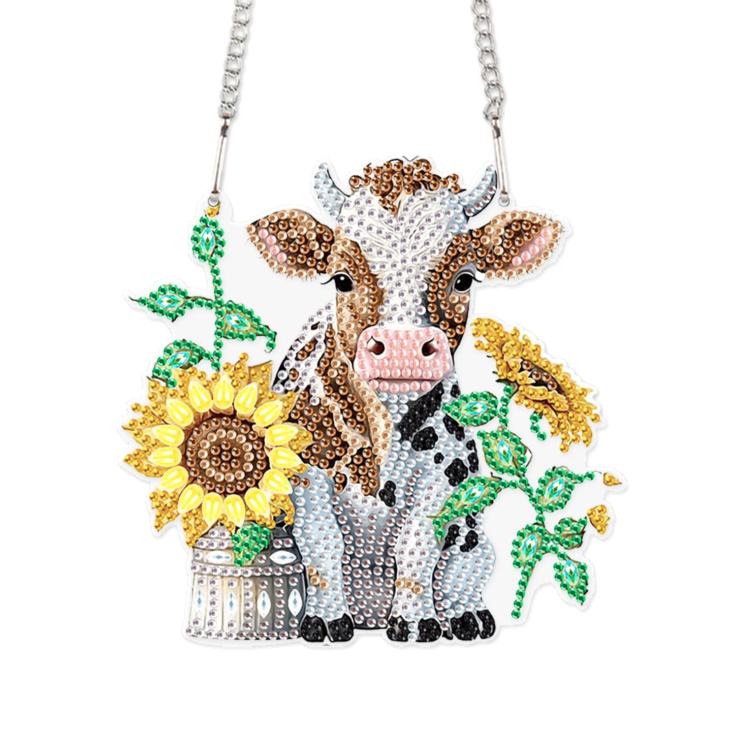 Sunflower and Cow Diamond Art Hanging, DIY 5D Diamond Painting Ornament with Rhinestones, Handmade Craft Gift for Wall, Door, Window, Home or Garden Decor