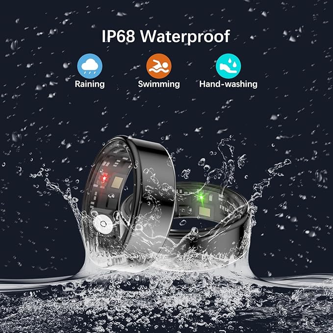 Smart Health Rings for Women Men, Fitness Tracker with Heart Rate, Blood Oxygen, HRV, Sleep Tracker, Step Tracker, No Subscription Fee, IP68 Waterproof Smart Ring for iphone & Android (Black 6#)