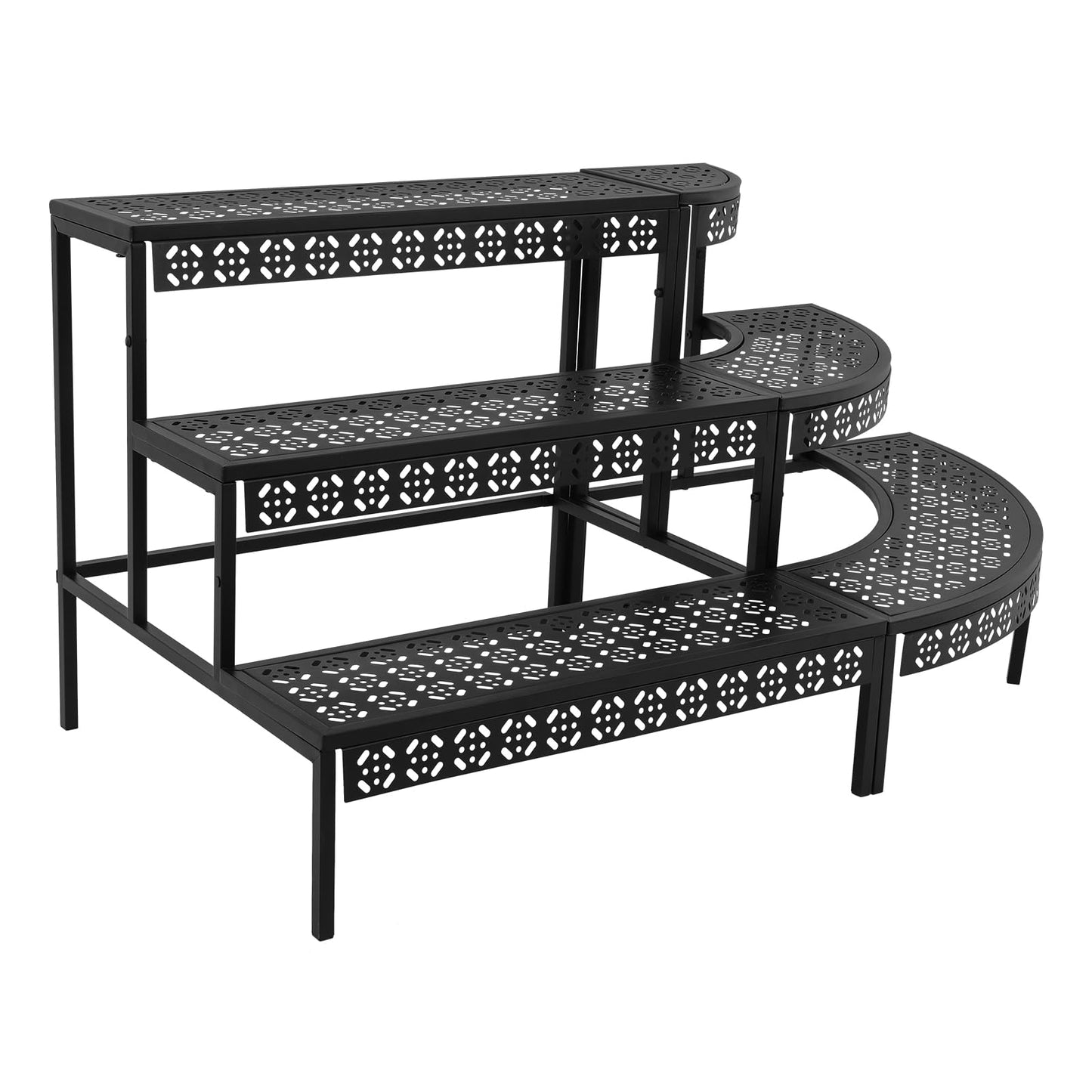 AYLYOTOY 3-Tier Metal Plant Stand, Quarter Round Plant Corner Shelf, Tiered Ladder Flower Pot Display Holder Storage Organizer Rack for Patio, Balcony, Garden, Home, Indoor Outdoor Use