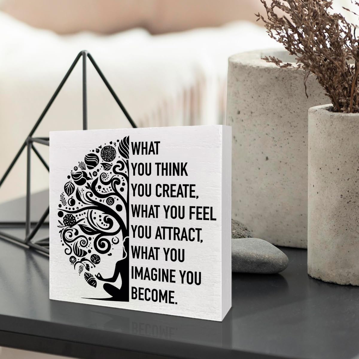 Namaste Meditation Room Desk Wooden Box Sign Decor, Spiritual Zen Den Room Decor, Buddha Quote Yoga Room Wood Box Sign Decorations, Meditation Gifts for Women Men Yoga Lover, What You Think You Create