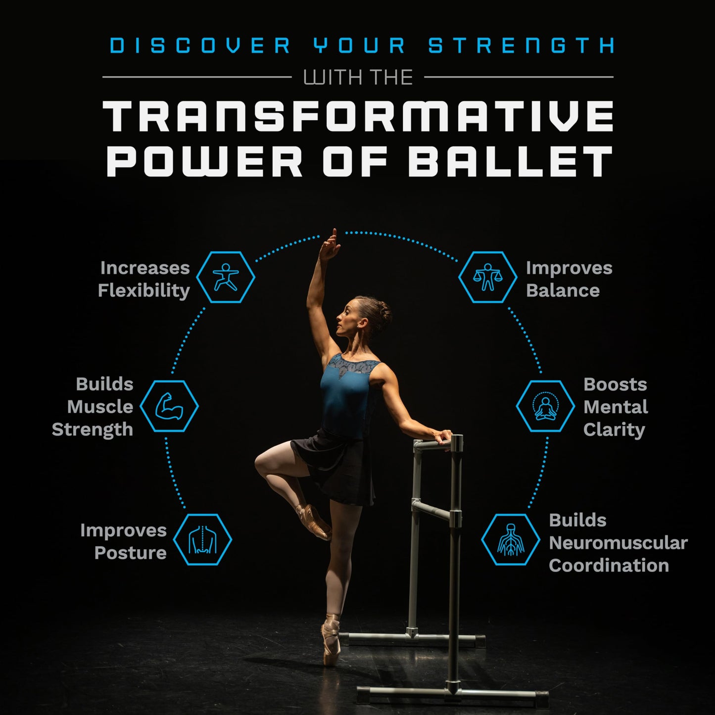 VITA Barre Portable Freestanding Double Ballet Barre, Extreme, 10 Ft Bars, Satin Silver, Steel | Fixed Height, Made in USA, Home or Gym Exercise Equipment for Kids & Adults | Dance, Fitness, Pilates