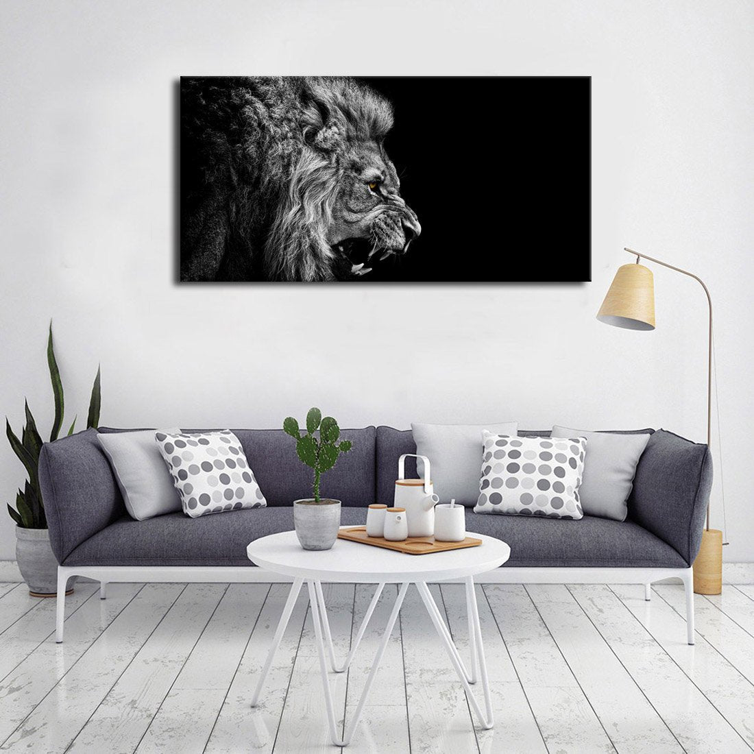 arteWOODS Canvas Wall Art Lion Painting Modern Large Beast Canvas Artwork Contemporary Wall Art Pictures Black and White Lion for Kitchen Office Home Decoration 24" x 48"