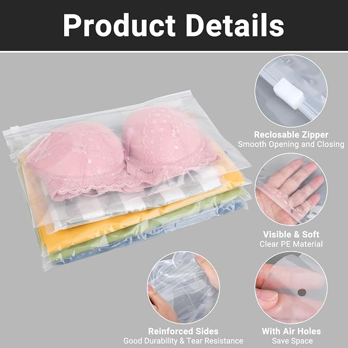 Bikini Bags Organizer Clear, Plastic Shirt Bags for Small Business, Swimsuit Swimwear Bathing Suit Storage, T Shirt Packaging, 10x8 inch, Pack of 50, 3 Mil with Vent Holes