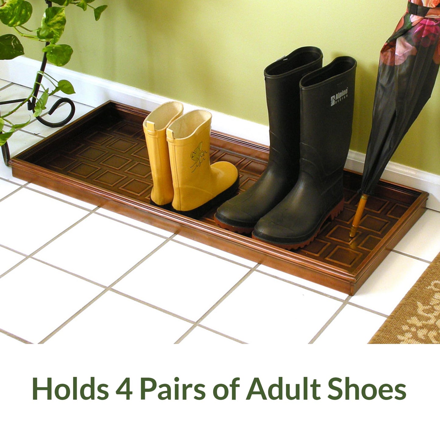 Good Directions Large Boot Tray, Squares Multi-Purpose All Weather Decorative Boot Tray, Shoes, Plants, Garage, Patio Door, Pet Bowls, 34 inch Entry Indoor Shoe Tray, Copper Finish