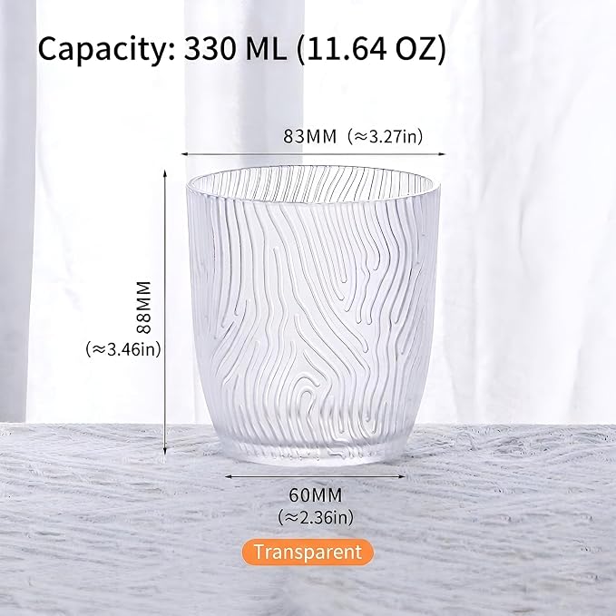 4 PCS Clear Acrylic Drinking Cups Reusable, Plastic Drinking Glasses, Acrylic Glasses Drinkware Stackable, Unbreakable Water Tumblers, Premium Textured, BPA Free, Dishwasher Safe, 330 ml/11.2 oz