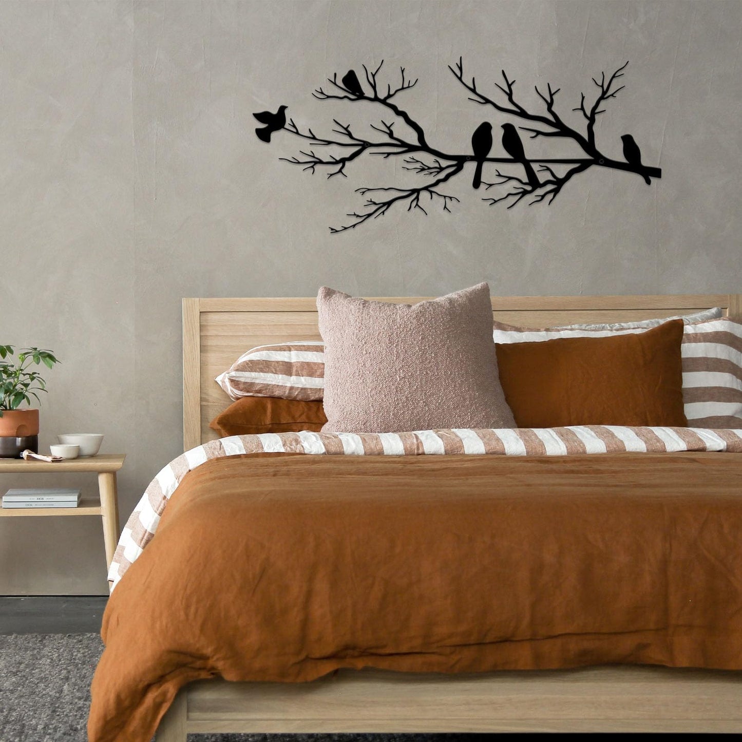 ESTART Metal Birds Wall Art, Metal Vivid Birds on Branch Silhouette Wall Decor Black Leaves with Bird Outdoor Hanging Wall Sculpture for Home Balcony Garden (Small)