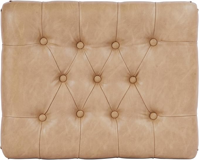 Spatial Order Home Decor | Upholstered Button Tufted Storage Ottoman | Hinged Lid Ottoman with Storage for Living Room & Bedroom | Decorative Home Furniture (Sand Faux Leather)