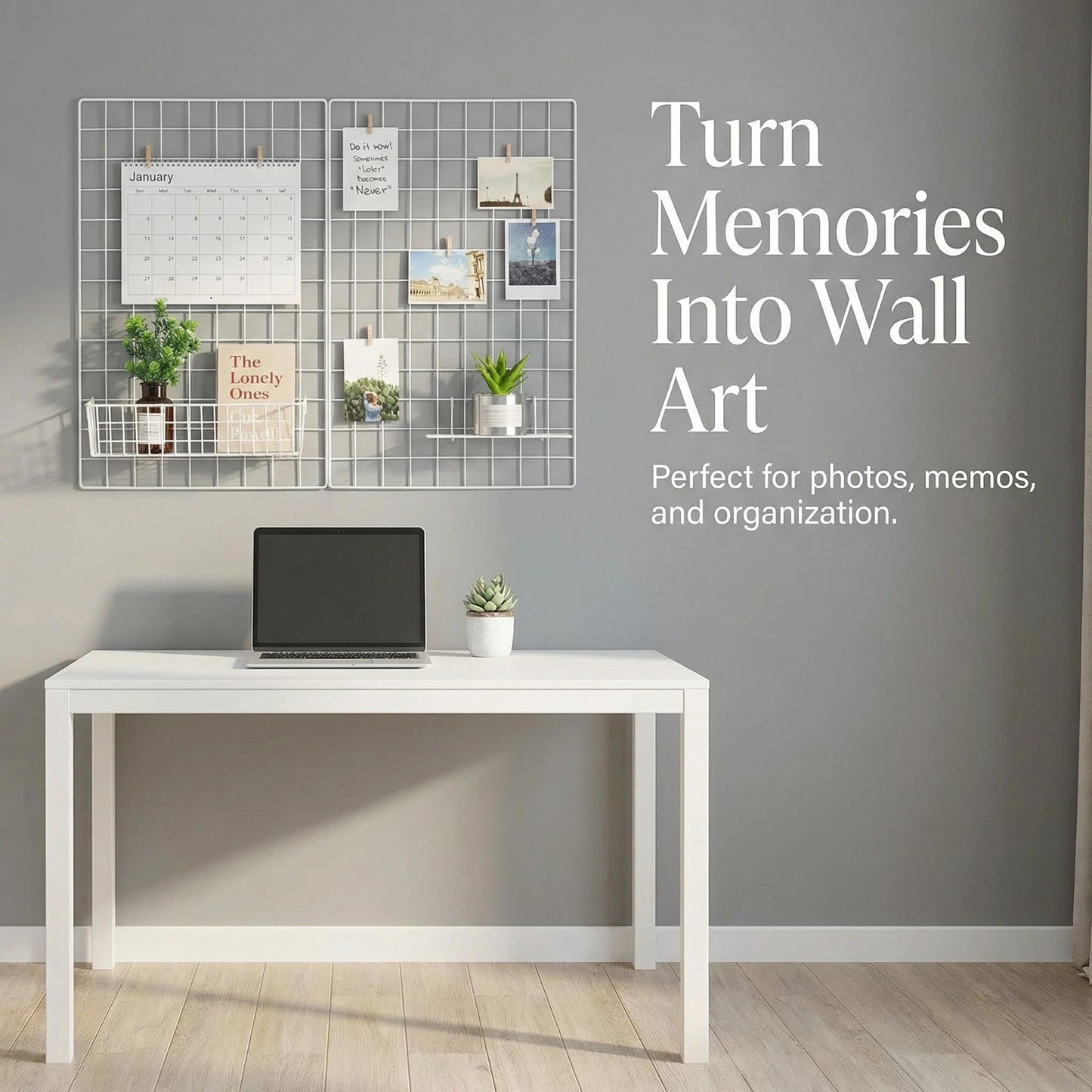 Kaforise Wire Wall Grid Panel, Multifunction Painted Photo Hanging Display and Wall Storage Organizer, Pack of 2, Size 25.6" x 17.7" White
