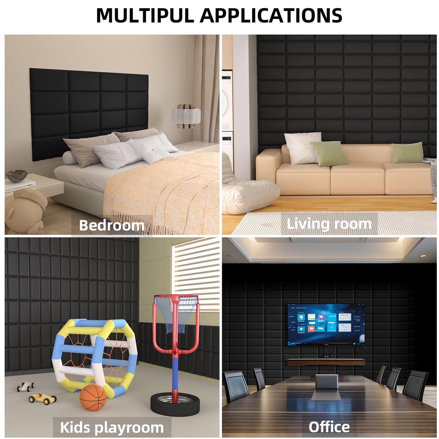 Elvone Peel and Stick Padded Wall Panels for Kids, 3D Anti-Collision Wall Mounted Bed headboard for Full, Black, 6PCS
