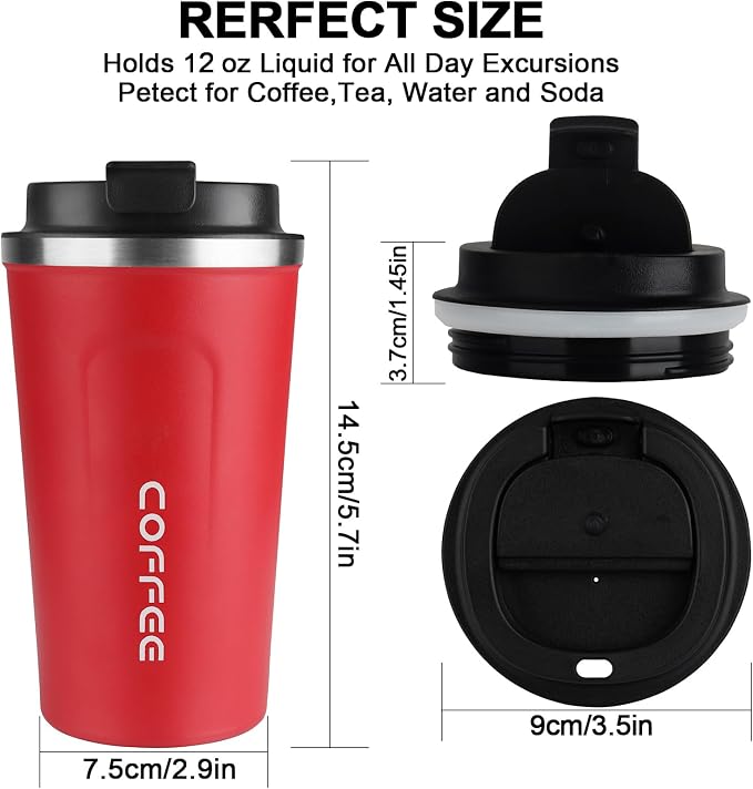 CS COSDDI 12 oz Stainless Steel Vacuum Insulated Tumbler - Coffee Travel Mug Spill Proof with Lid - coffee Cup for Keep Hot/Ice Coffee,Tea and Beer （Red）