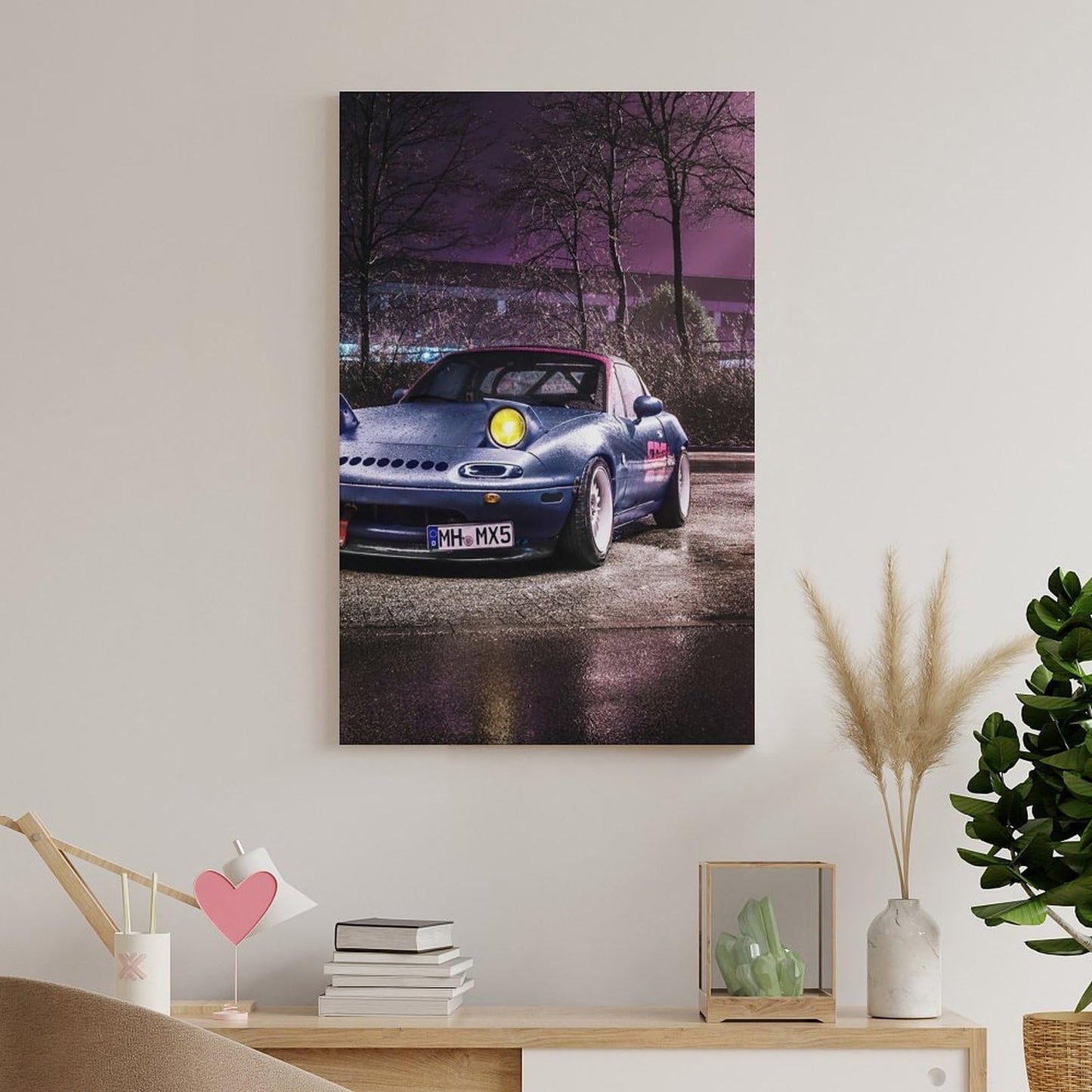 Jdm Car Mx5 Neon Modified Neon Car Posters for Bedroom Car Wall Decor for Mens Room Decor Aesthetic Canvas Wall Art Prints Pictures Paintings Framed Unframed 12x18inch(30x45cm)