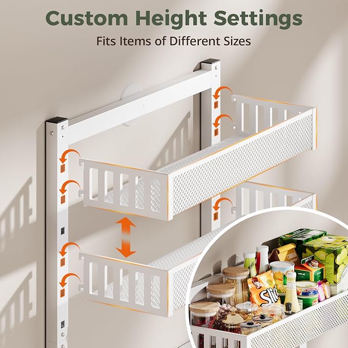 POKIPO 8-Tier Over the Door Pantry Organizer, 2 IN 1 Wall Mount or Hanging Spice Rack with Adjustable Raised Basket, Heavy Duty Back of Door Storage for Kitchen Bathroom Laundry Room