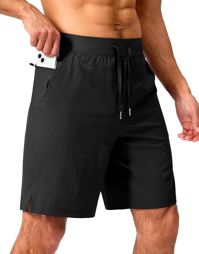 Men's Running Shorts with Zipper Pockets 9 Inch/ 7 Inch / 5 Inch Lightweight Quick Dry Gym Workout Athletic Shorts for Men(9 inch)