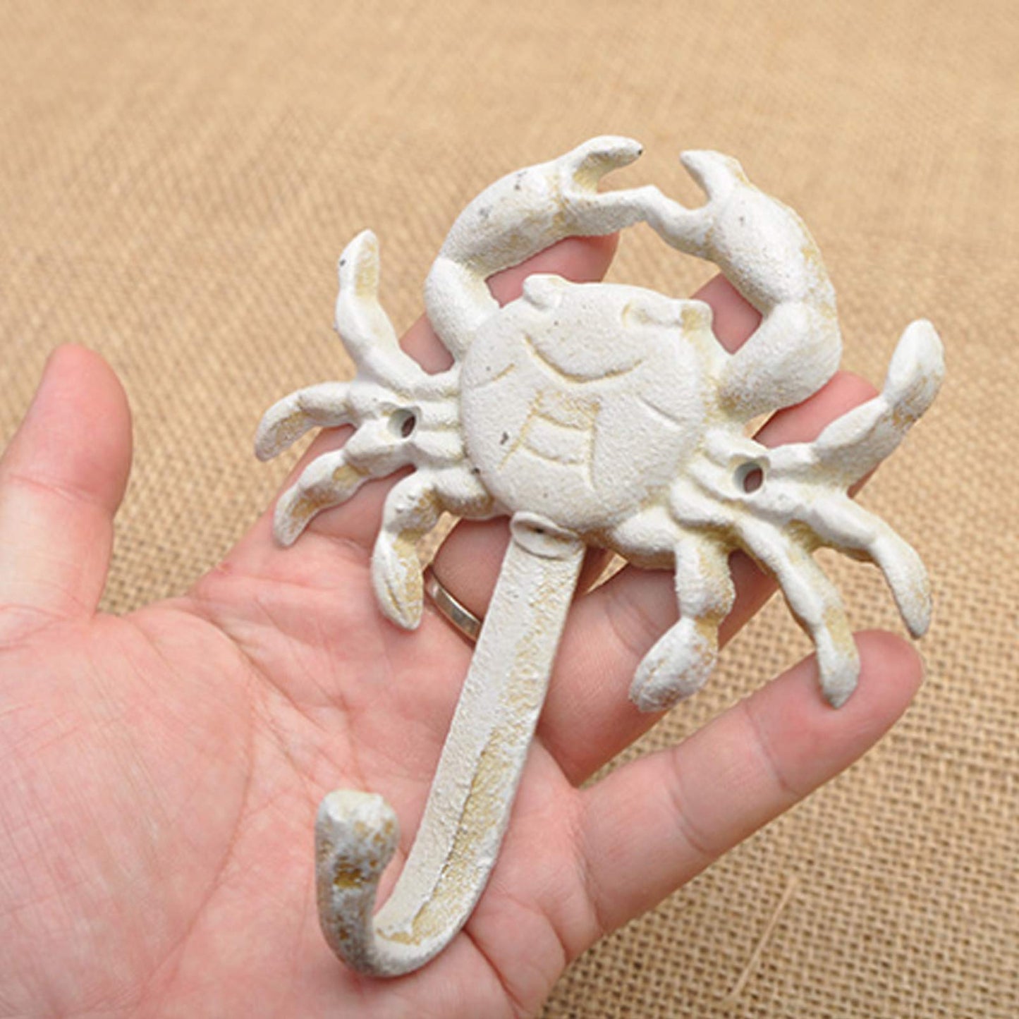 MY MIRONEY 3-Piece Starfish Seashell Crab Coats Hooks White Beach Ocean Theme Decorative Wall Hooks with Screws