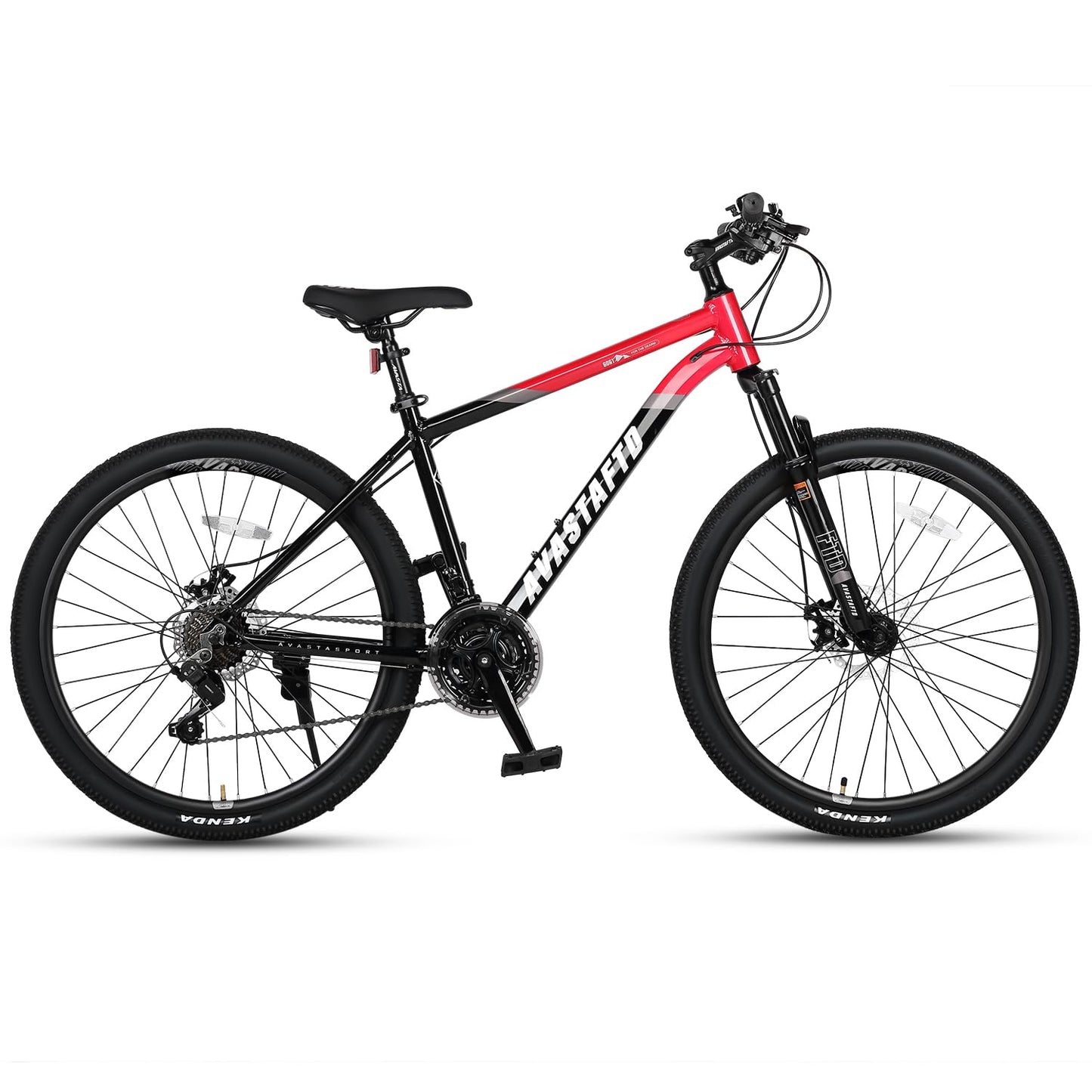 AVASTA 27.5-inch Mountain Bike for Man Male and Woman Female Adult with Lightweight Aluminum Alloy Frame and Dual Disc Brakes,Front Suspension,21-Speed Gear Shifters,Hidden Brake Cables,Red