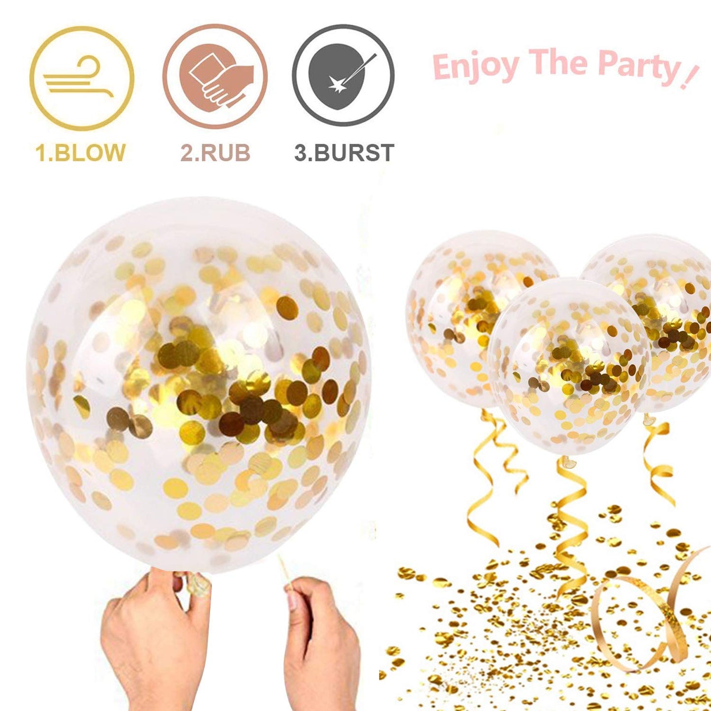 50pcs Gold Confetti Latex Balloons, 12 inch Gold Balloons with Golden Paper Dots for Graduation Wedding Birthday Party Decorations