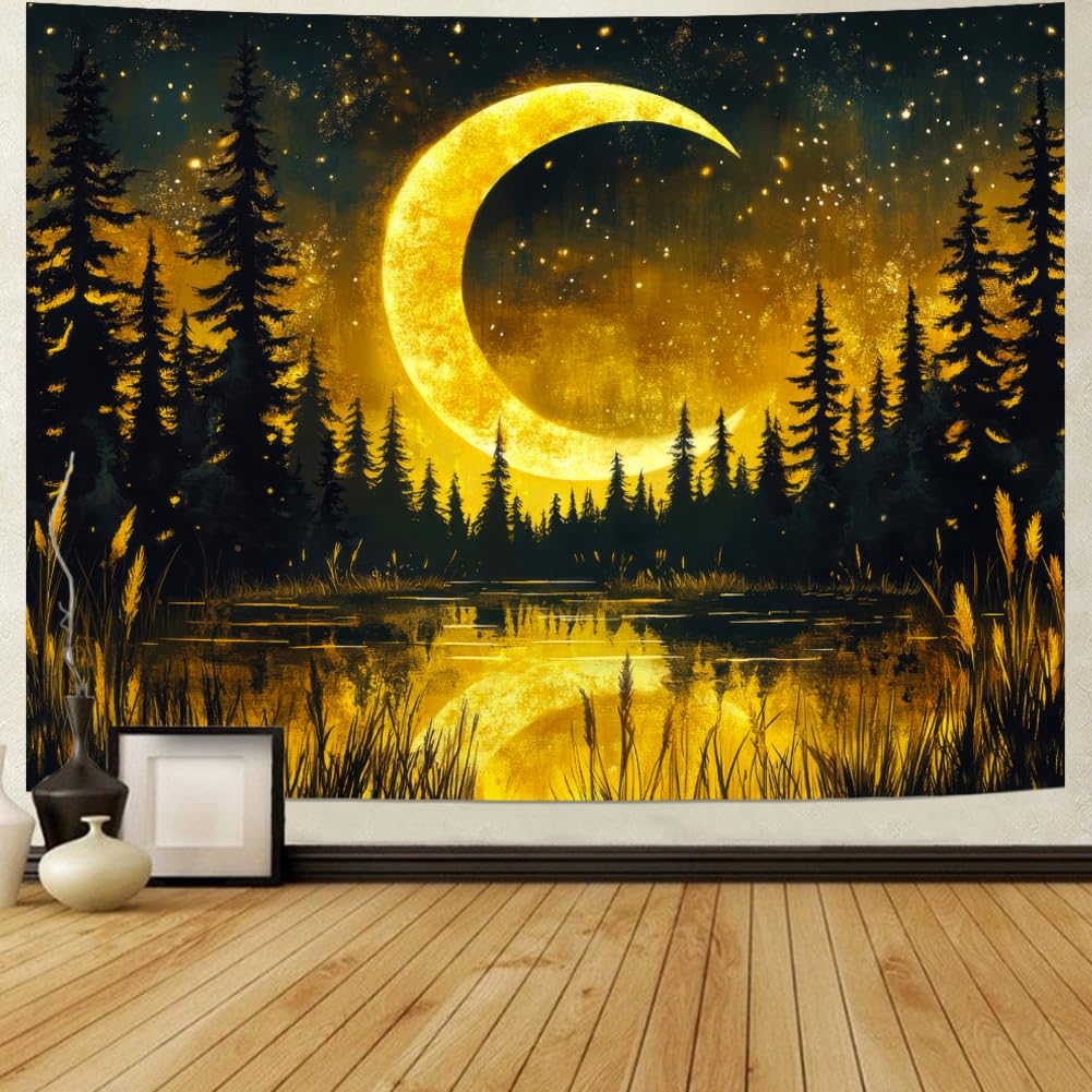 Generleo Galaxy Moon Tapestry Fantasy Forest Tapestries Tree of Life Wall Decor Psychedelic Starry Sky Tapestry Wall Hanging for Bedroom