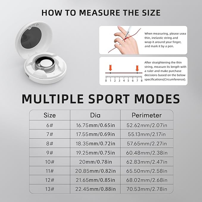 Smart Ring for Women Men, Health Fitness Tracker, 10ATM Waterproof Ring for iOS and Android, No Subscription Fee (Silver, 11)