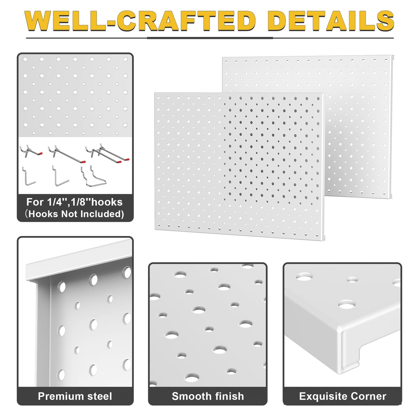 Ultrawall Metal Pegboard Panels, Pegboard Wall Organizer, Peg Boards for Wall, Garage Tool Storage Organization, 12"X16", 2pcs, Gray