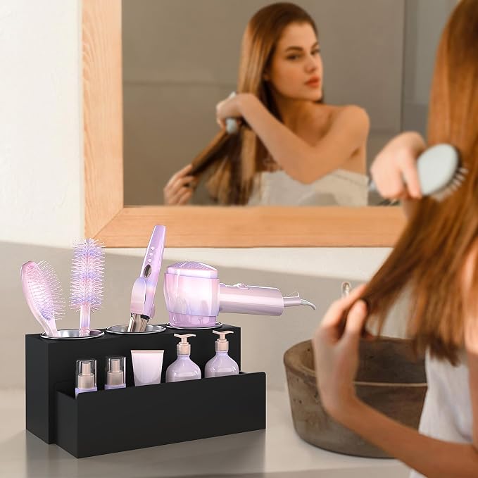 Hair Tool Organizer, Removable Blow Dryer Holder for Bathroom, Hot Tools Organizer For Hair Dryer, Blow Dryer, Curling Iron, Hair Straightener, Bathroom Countertop Organizer, Matte Black