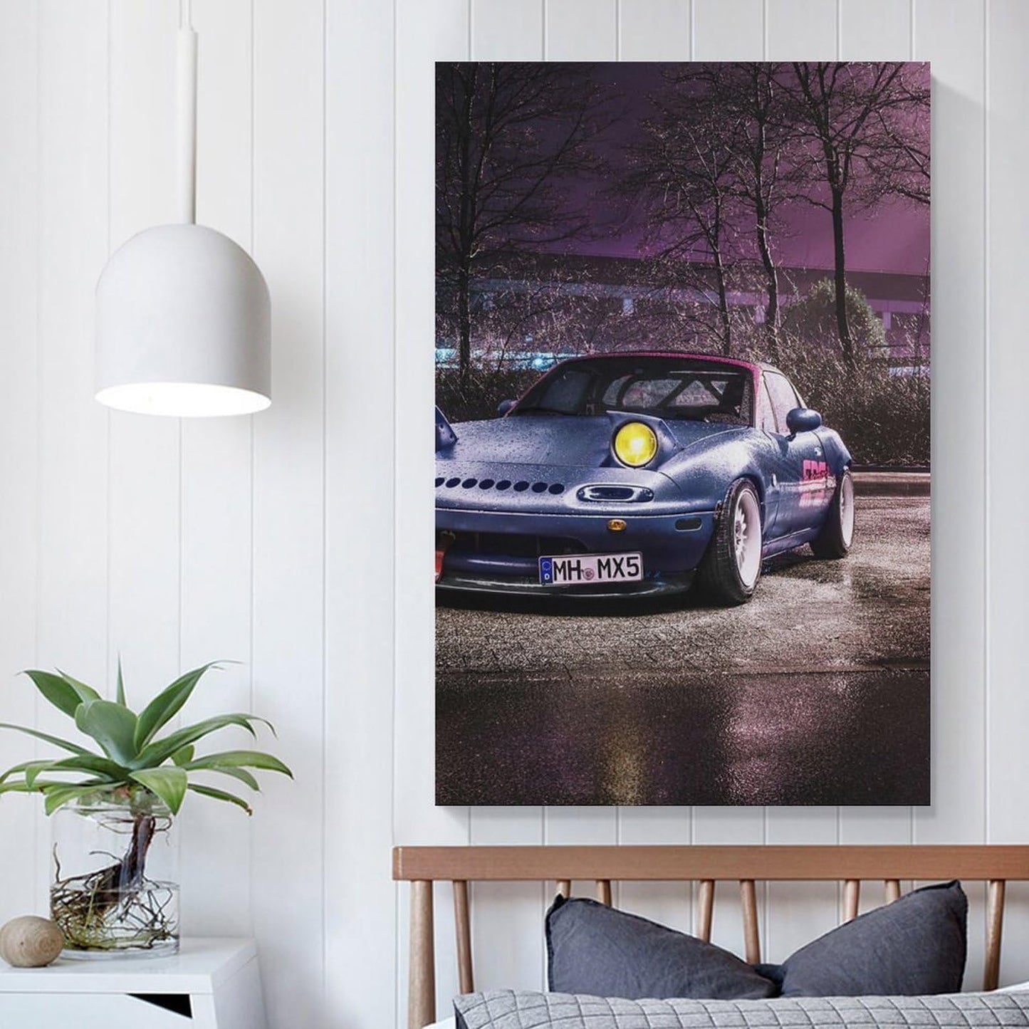 Jdm Car Mx5 Neon Modified Neon Car Posters for Bedroom Car Wall Decor for Mens Room Decor Aesthetic Canvas Wall Art Prints Pictures Paintings Framed Unframed 12x18inch(30x45cm)