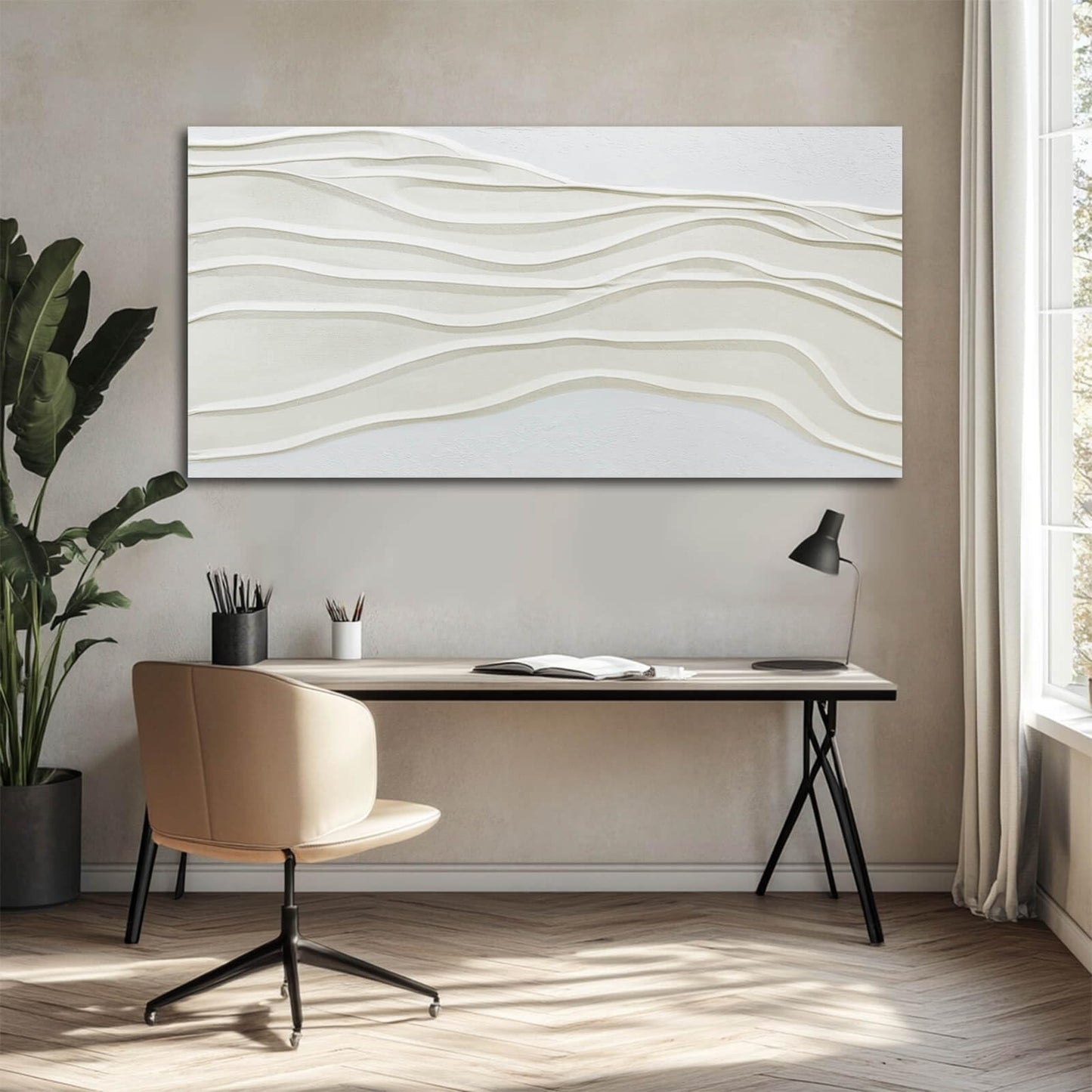 Framed Neutral Abstract Wall Art White Pictures Wall Decor Textured Canvas Painting Artwork for Dining Room Bedroom Home Decorations 24x48 Inch