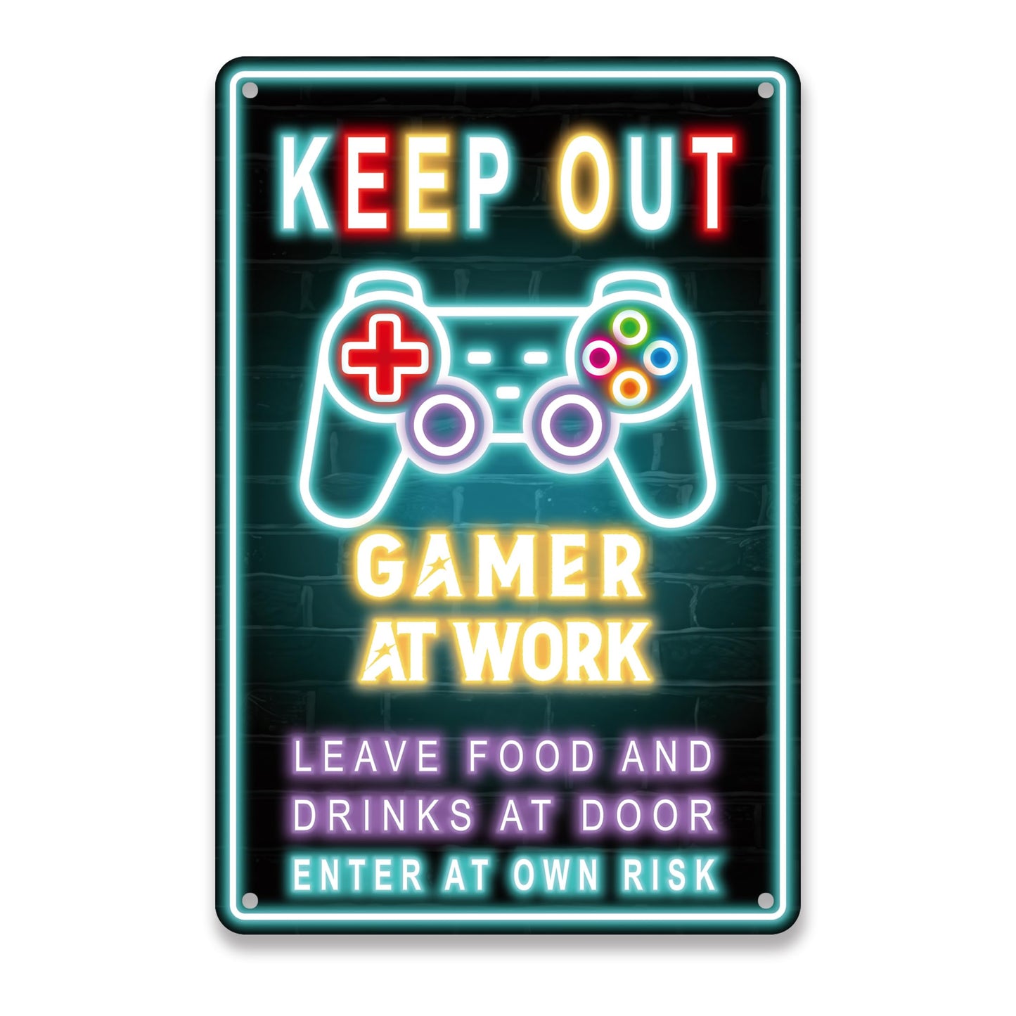 Keep Out Gamer at Work Sign - Cool Waterproof and Rust-proof Plastic Neon Gaming Posters Signs For Bedroom Door Wall Decor - Gift For Teen Boys, Boyfriend 12" * 8"