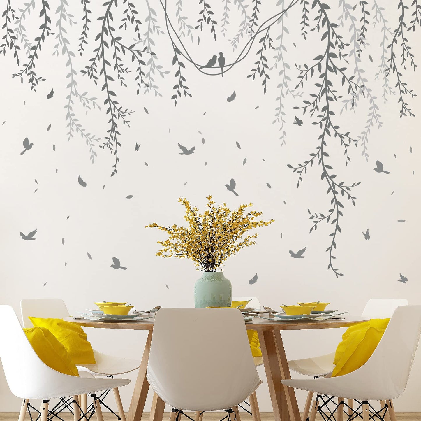 Amaonm Removable Hanging Vines Wall Stickers DIY Green Leaves Plant Grass Wall Decals Peel and Stick Flower Vine Decor for Kids Baby Girls Nursery Bedroom Living Room Offices Classroom Grey