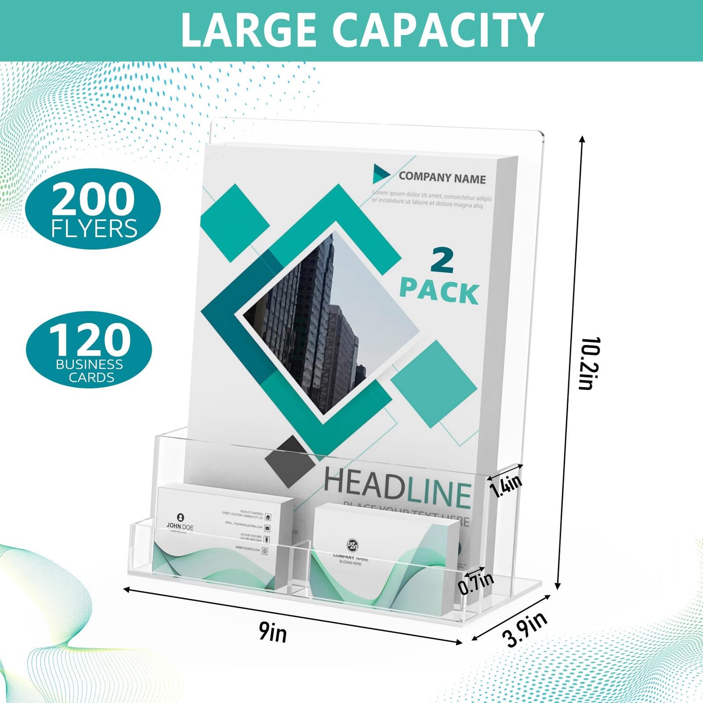 2 Pack Acrylic Brochure Holder 8.5 x 11 Inch with Business Card Holder, Clear Acrylic Brochure Holders Plastic Flyer Display Stand for Magazine, Pamphlet, Booklets, Menu, Journals, Literature