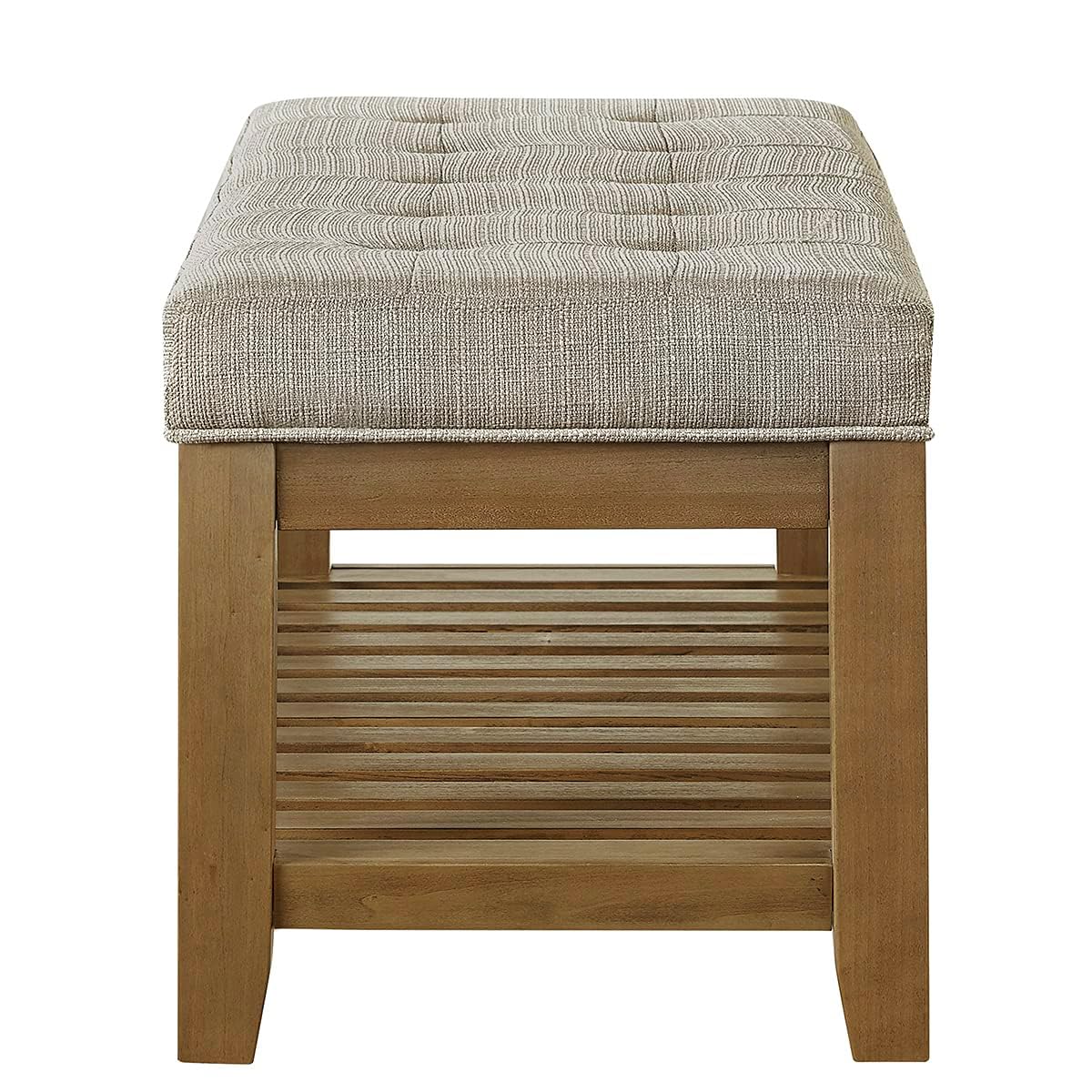 24KF Large Rectangular Upholstered Tufted Linen Fabric Ottoman Bench, Padded Bench with Solid Wood Shelf-Linen