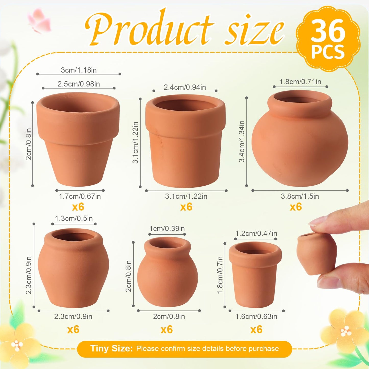Maxdot 36 Pcs 1.34'' 0.7''Small Terracotta Pot Mini Clay Tiny Flower Pots Bulk Cactus Succulent Plant Nursery Pots Dollhouse Flower Pot for DIY Craft Garden Plants Office Home Decoration, 6 Styles